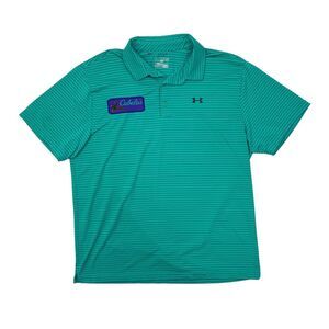 Under Armour Polo Shirt Men XXL Teal HeatGear Loose Striped Vented Seams Cabelas